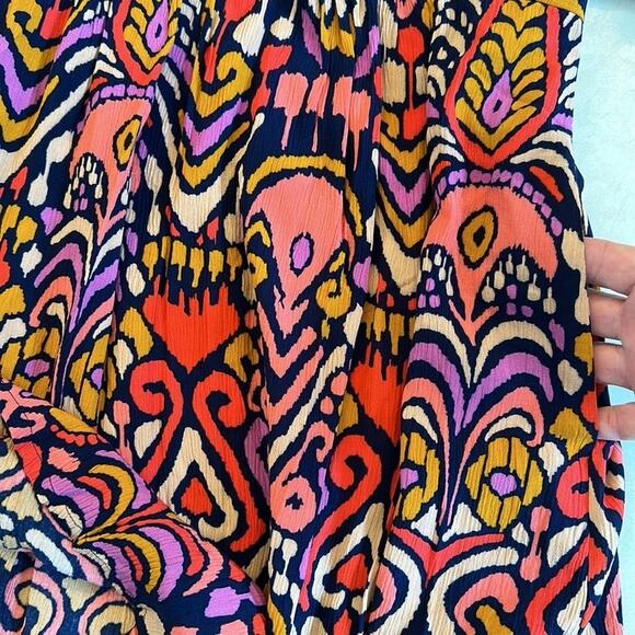 Boden Grace Flutter Sleeve Dress Navy Ikat Mini Crinkle Pockets Size 2R Pockets - Picture 11 of 16